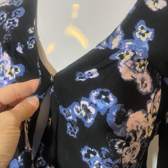 Free People Intimately Black Floral Forties Feels Bell Sleeve Bodysuit XS/TP - Picture 7 of 9